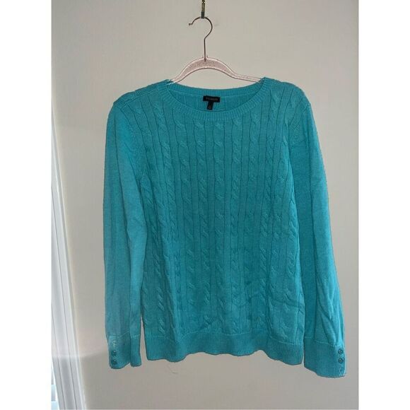 Women’s Talbots Teal Blue Lambswool Blend Cable Knit Sweater Large - Picture 1 of 5